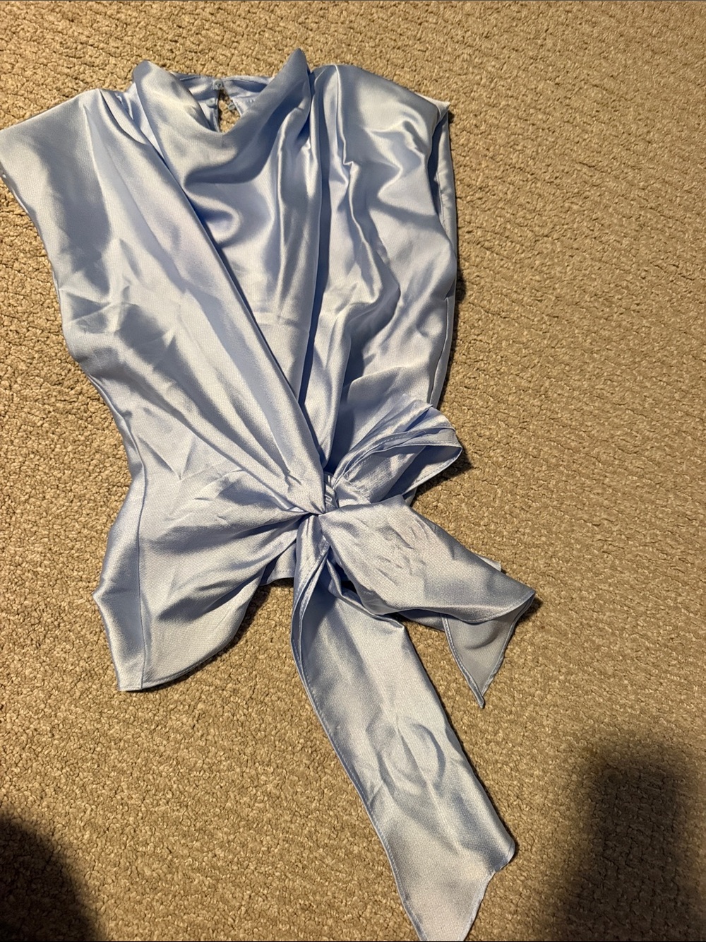 Zara Light Blue Satin Tie-Front Top